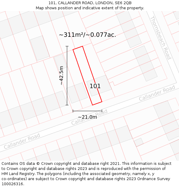 101, CALLANDER ROAD, LONDON, SE6 2QB: Plot and title map