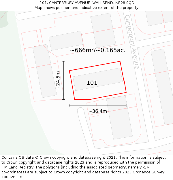 101, CANTERBURY AVENUE, WALLSEND, NE28 9QD: Plot and title map