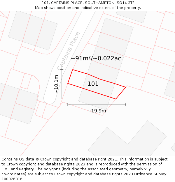 101, CAPTAINS PLACE, SOUTHAMPTON, SO14 3TF: Plot and title map