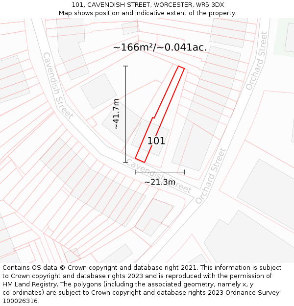 101, CAVENDISH STREET, WORCESTER, WR5 3DX: Plot and title map