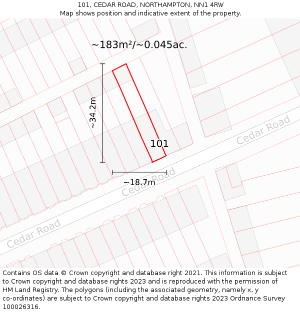 101, CEDAR ROAD, NORTHAMPTON, NN1 4RW: Plot and title map
