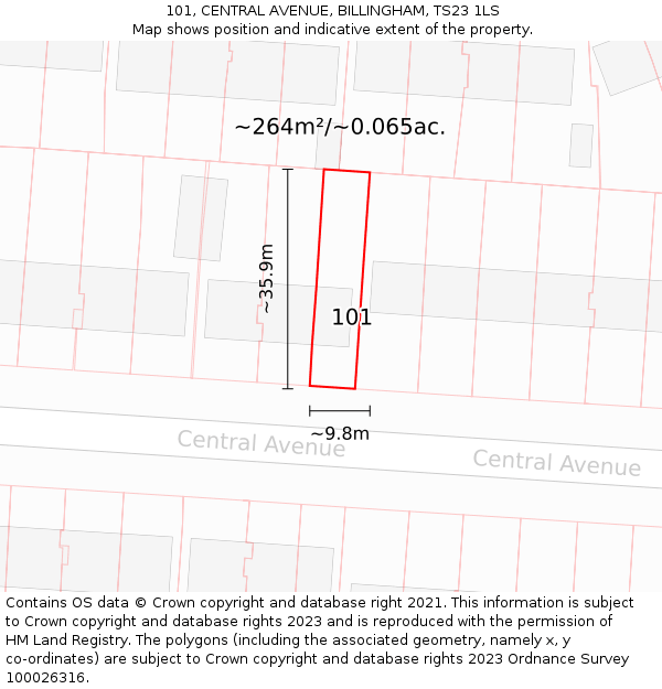 101, CENTRAL AVENUE, BILLINGHAM, TS23 1LS: Plot and title map