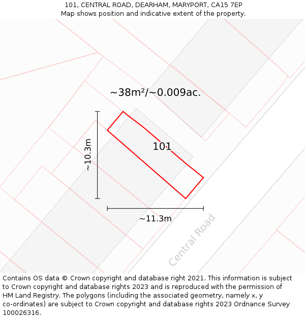 101, CENTRAL ROAD, DEARHAM, MARYPORT, CA15 7EP: Plot and title map