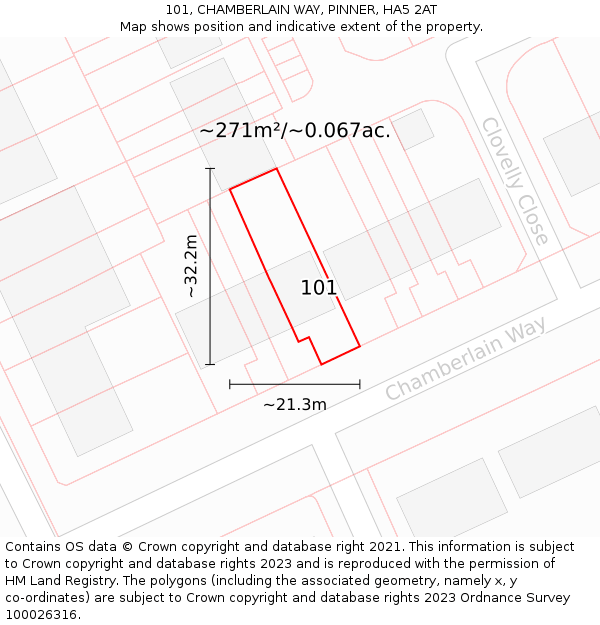 101, CHAMBERLAIN WAY, PINNER, HA5 2AT: Plot and title map