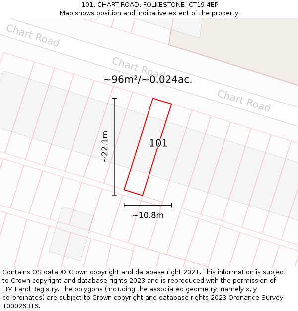 101, CHART ROAD, FOLKESTONE, CT19 4EP: Plot and title map