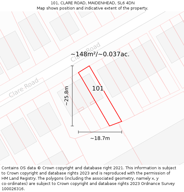 101, CLARE ROAD, MAIDENHEAD, SL6 4DN: Plot and title map