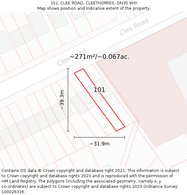 101, CLEE ROAD, CLEETHORPES, DN35 9HY: Plot and title map