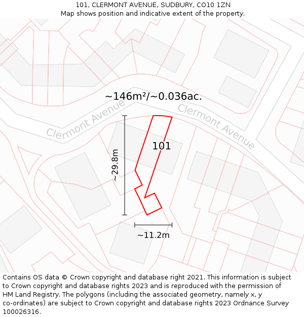 101, CLERMONT AVENUE, SUDBURY, CO10 1ZN: Plot and title map