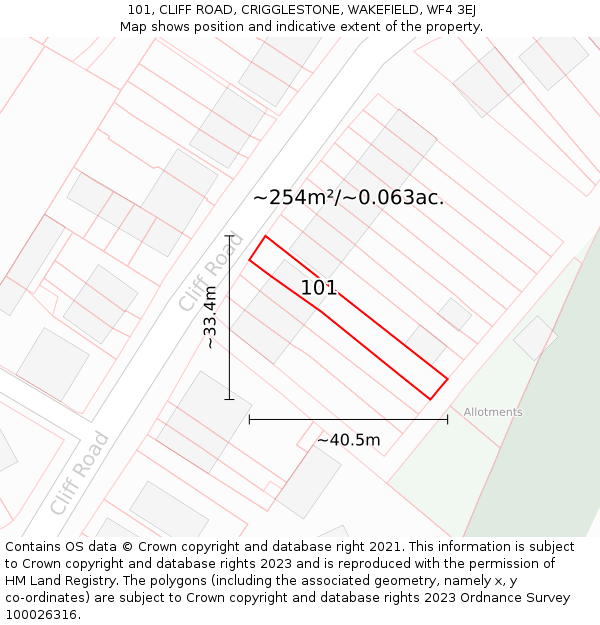 101, CLIFF ROAD, CRIGGLESTONE, WAKEFIELD, WF4 3EJ: Plot and title map