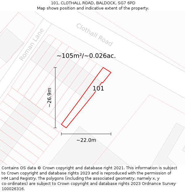 101, CLOTHALL ROAD, BALDOCK, SG7 6PD: Plot and title map