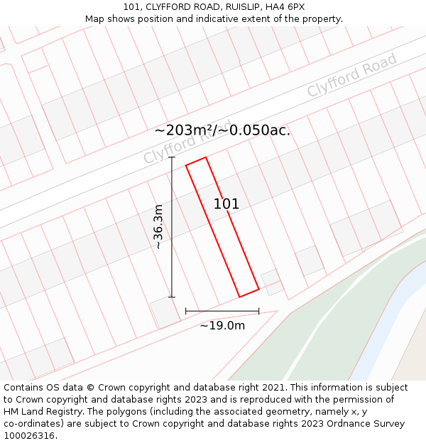 101, CLYFFORD ROAD, RUISLIP, HA4 6PX: Plot and title map