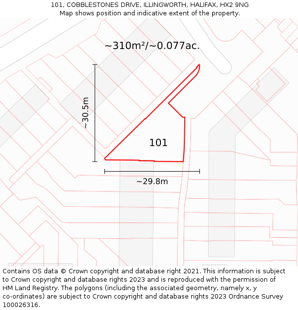 101, COBBLESTONES DRIVE, ILLINGWORTH, HALIFAX, HX2 9NG: Plot and title map