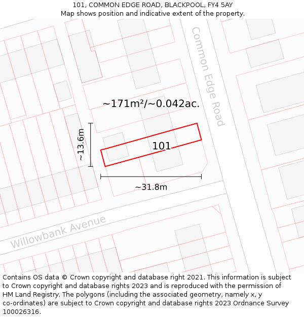 101, COMMON EDGE ROAD, BLACKPOOL, FY4 5AY: Plot and title map