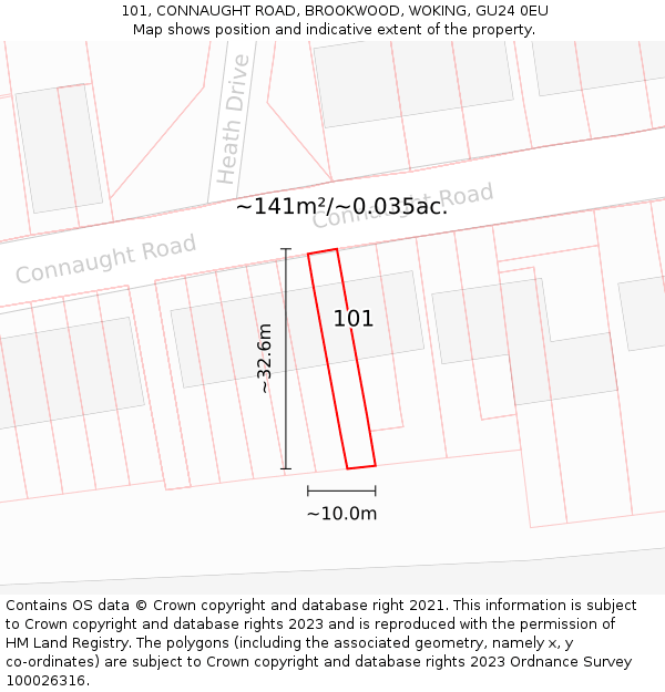 101, CONNAUGHT ROAD, BROOKWOOD, WOKING, GU24 0EU: Plot and title map