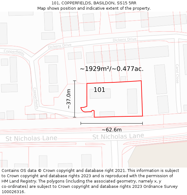 101, COPPERFIELDS, BASILDON, SS15 5RR: Plot and title map