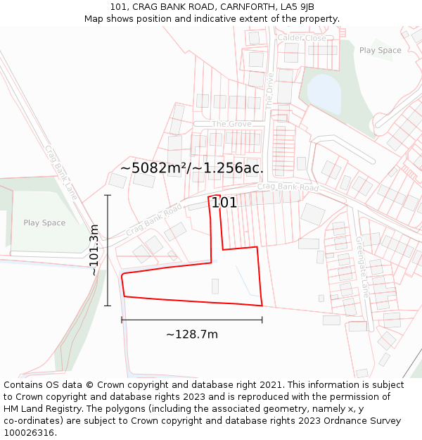 101, CRAG BANK ROAD, CARNFORTH, LA5 9JB: Plot and title map