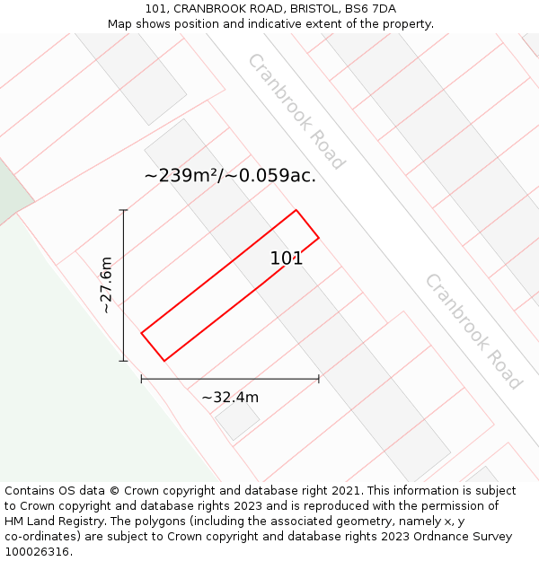 101, CRANBROOK ROAD, BRISTOL, BS6 7DA: Plot and title map