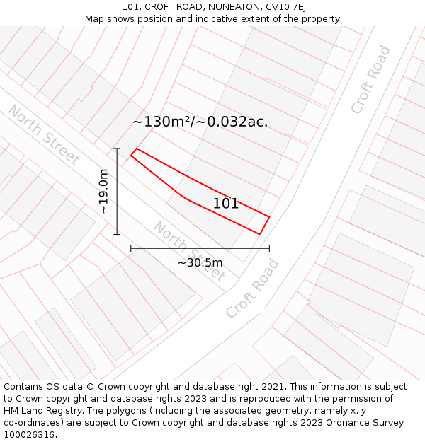 101, CROFT ROAD, NUNEATON, CV10 7EJ: Plot and title map