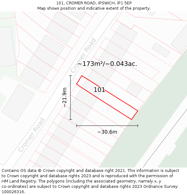 101, CROMER ROAD, IPSWICH, IP1 5EP: Plot and title map