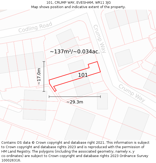 101, CRUMP WAY, EVESHAM, WR11 3JG: Plot and title map