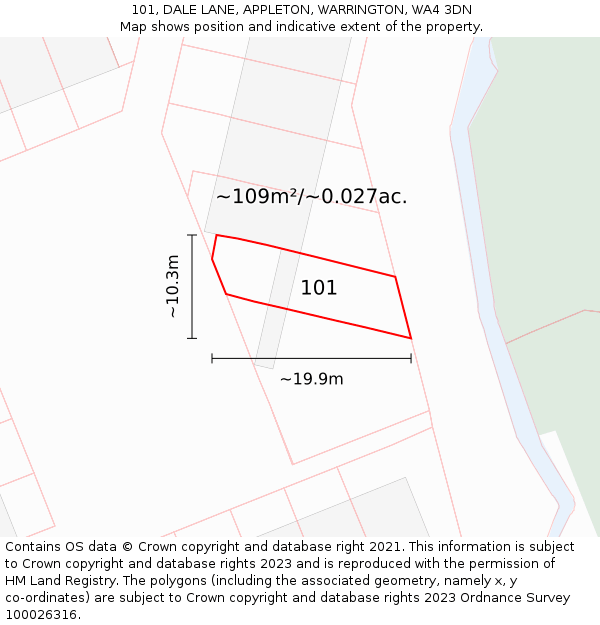 101, DALE LANE, APPLETON, WARRINGTON, WA4 3DN: Plot and title map