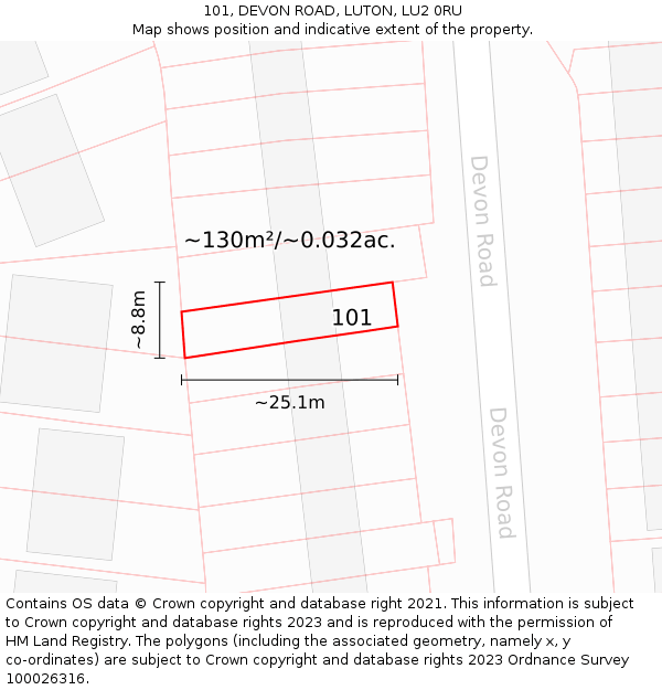 101, DEVON ROAD, LUTON, LU2 0RU: Plot and title map