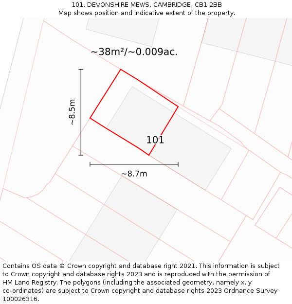 101, DEVONSHIRE MEWS, CAMBRIDGE, CB1 2BB: Plot and title map
