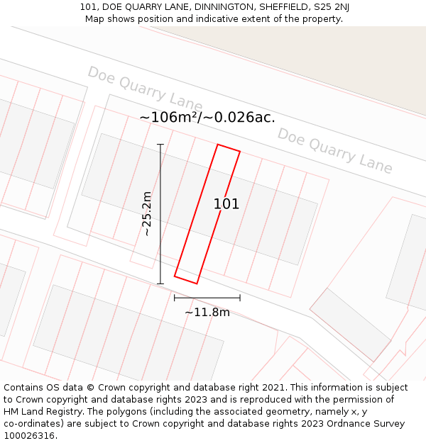 101, DOE QUARRY LANE, DINNINGTON, SHEFFIELD, S25 2NJ: Plot and title map