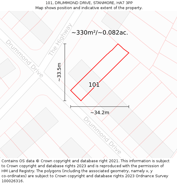 101, DRUMMOND DRIVE, STANMORE, HA7 3PP: Plot and title map