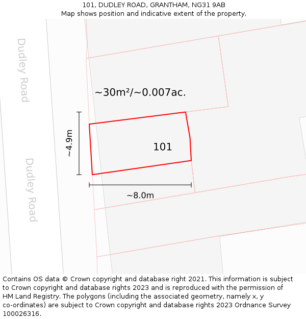 101, DUDLEY ROAD, GRANTHAM, NG31 9AB: Plot and title map