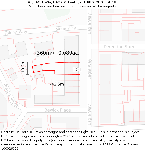 101, EAGLE WAY, HAMPTON VALE, PETERBOROUGH, PE7 8EL: Plot and title map