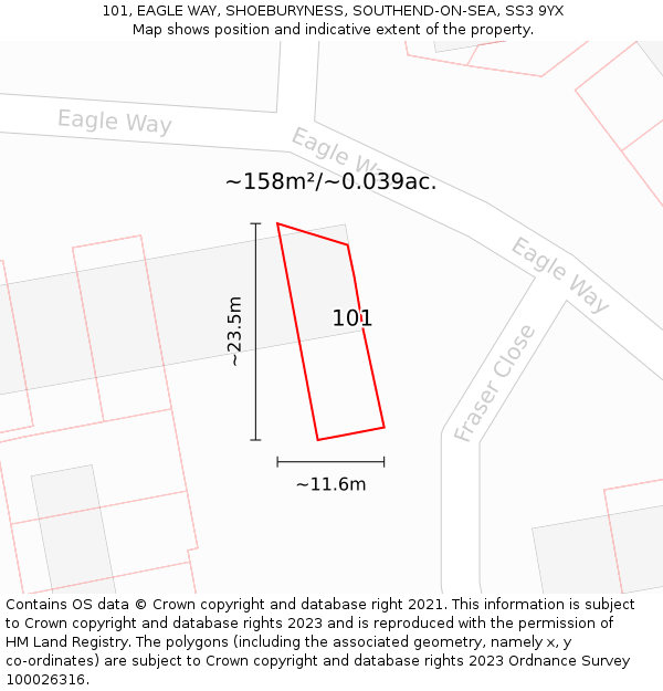 101, EAGLE WAY, SHOEBURYNESS, SOUTHEND-ON-SEA, SS3 9YX: Plot and title map