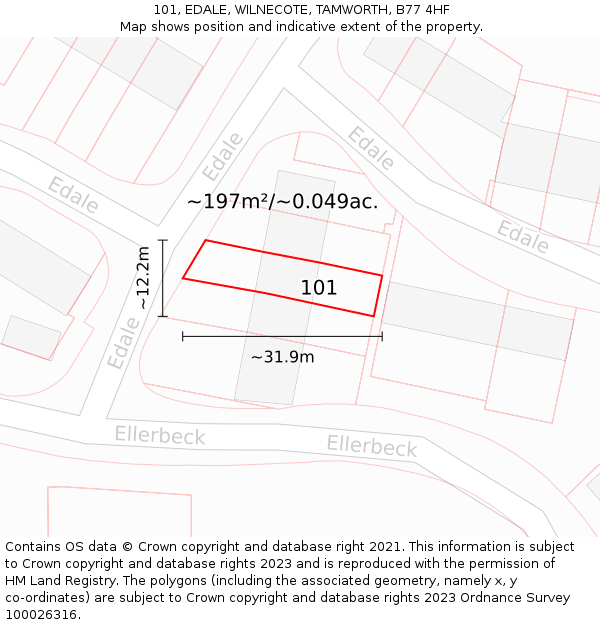 101, EDALE, WILNECOTE, TAMWORTH, B77 4HF: Plot and title map