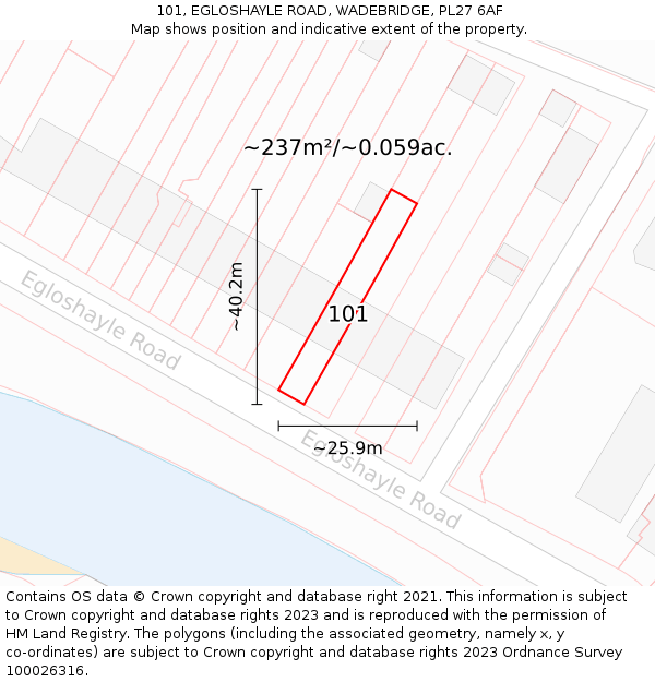 101, EGLOSHAYLE ROAD, WADEBRIDGE, PL27 6AF: Plot and title map