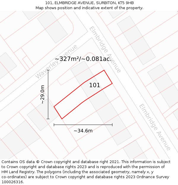101, ELMBRIDGE AVENUE, SURBITON, KT5 9HB: Plot and title map