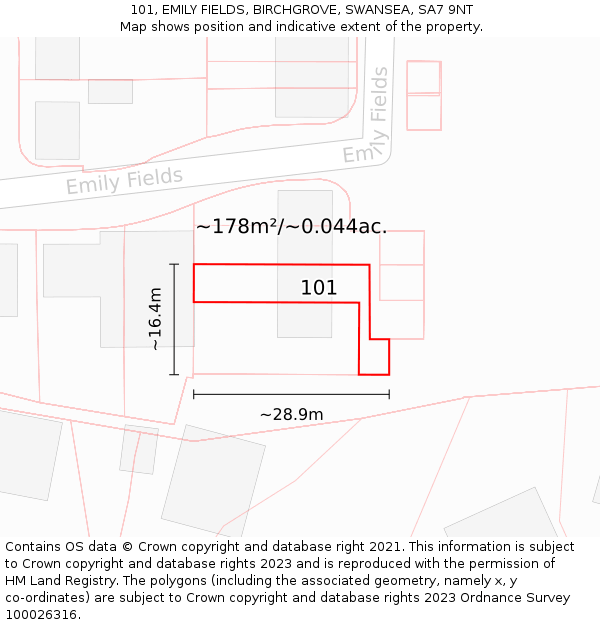 101, EMILY FIELDS, BIRCHGROVE, SWANSEA, SA7 9NT: Plot and title map