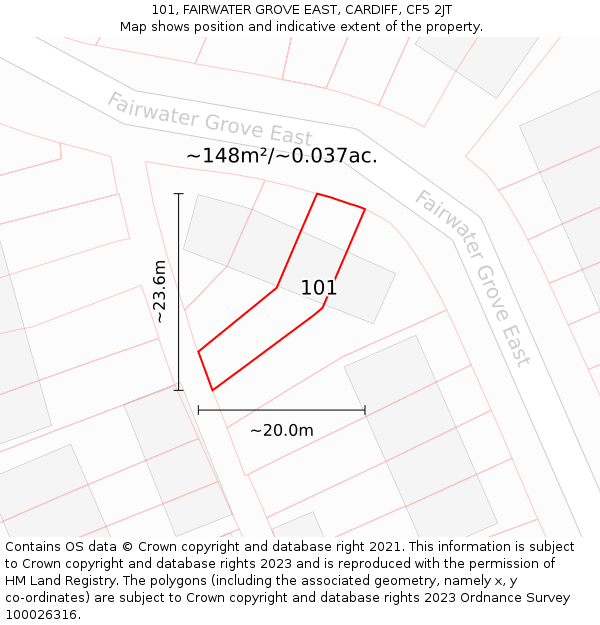 101, FAIRWATER GROVE EAST, CARDIFF, CF5 2JT: Plot and title map