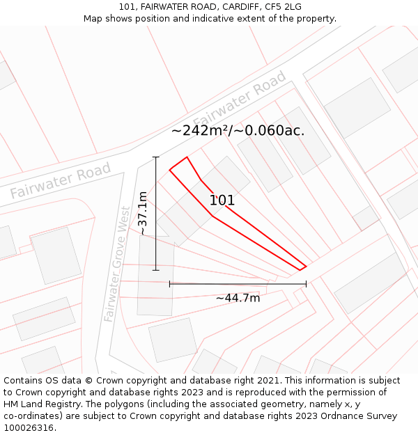 101, FAIRWATER ROAD, CARDIFF, CF5 2LG: Plot and title map