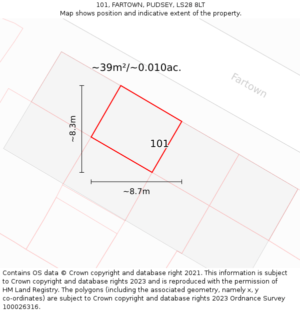 101, FARTOWN, PUDSEY, LS28 8LT: Plot and title map