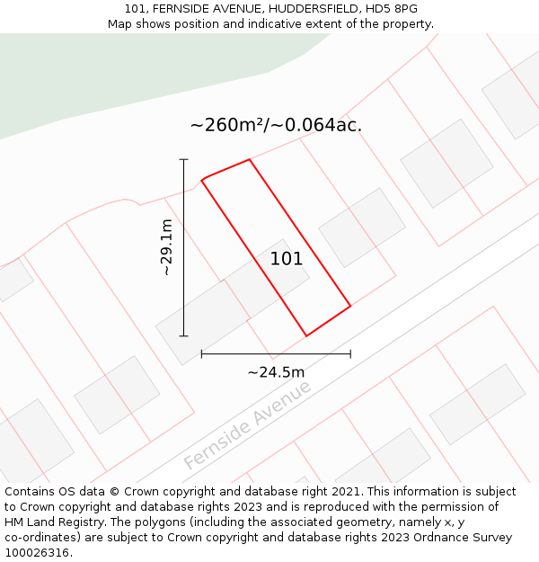 101, FERNSIDE AVENUE, HUDDERSFIELD, HD5 8PG: Plot and title map