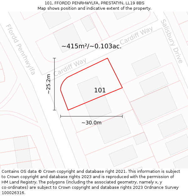 101, FFORDD PENRHWYLFA, PRESTATYN, LL19 8BS: Plot and title map