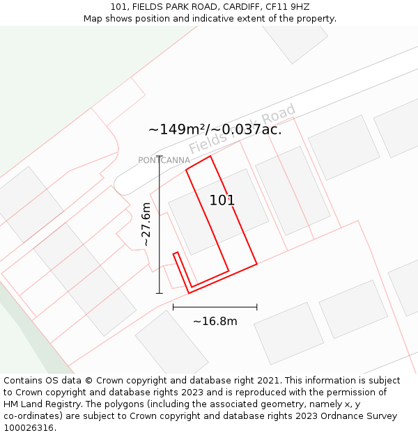 101, FIELDS PARK ROAD, CARDIFF, CF11 9HZ: Plot and title map