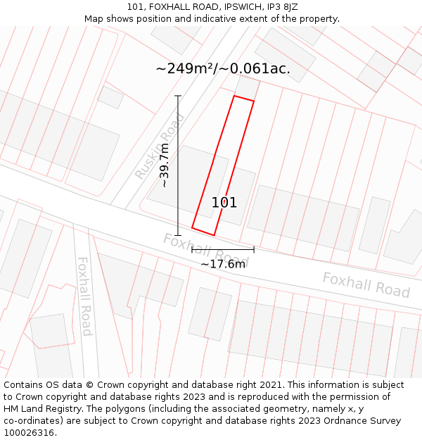 101, FOXHALL ROAD, IPSWICH, IP3 8JZ: Plot and title map