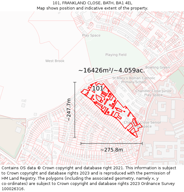 101, FRANKLAND CLOSE, BATH, BA1 4EL: Plot and title map