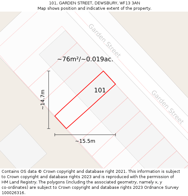 101, GARDEN STREET, DEWSBURY, WF13 3AN: Plot and title map