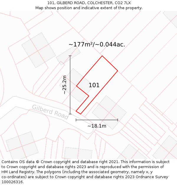 101, GILBERD ROAD, COLCHESTER, CO2 7LX: Plot and title map