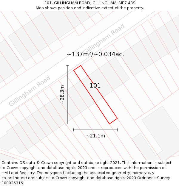 101, GILLINGHAM ROAD, GILLINGHAM, ME7 4RS: Plot and title map