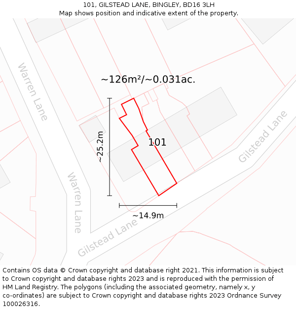 101, GILSTEAD LANE, BINGLEY, BD16 3LH: Plot and title map
