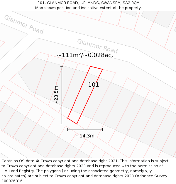 101, GLANMOR ROAD, UPLANDS, SWANSEA, SA2 0QA: Plot and title map