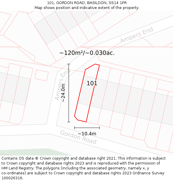 101, GORDON ROAD, BASILDON, SS14 1PR: Plot and title map